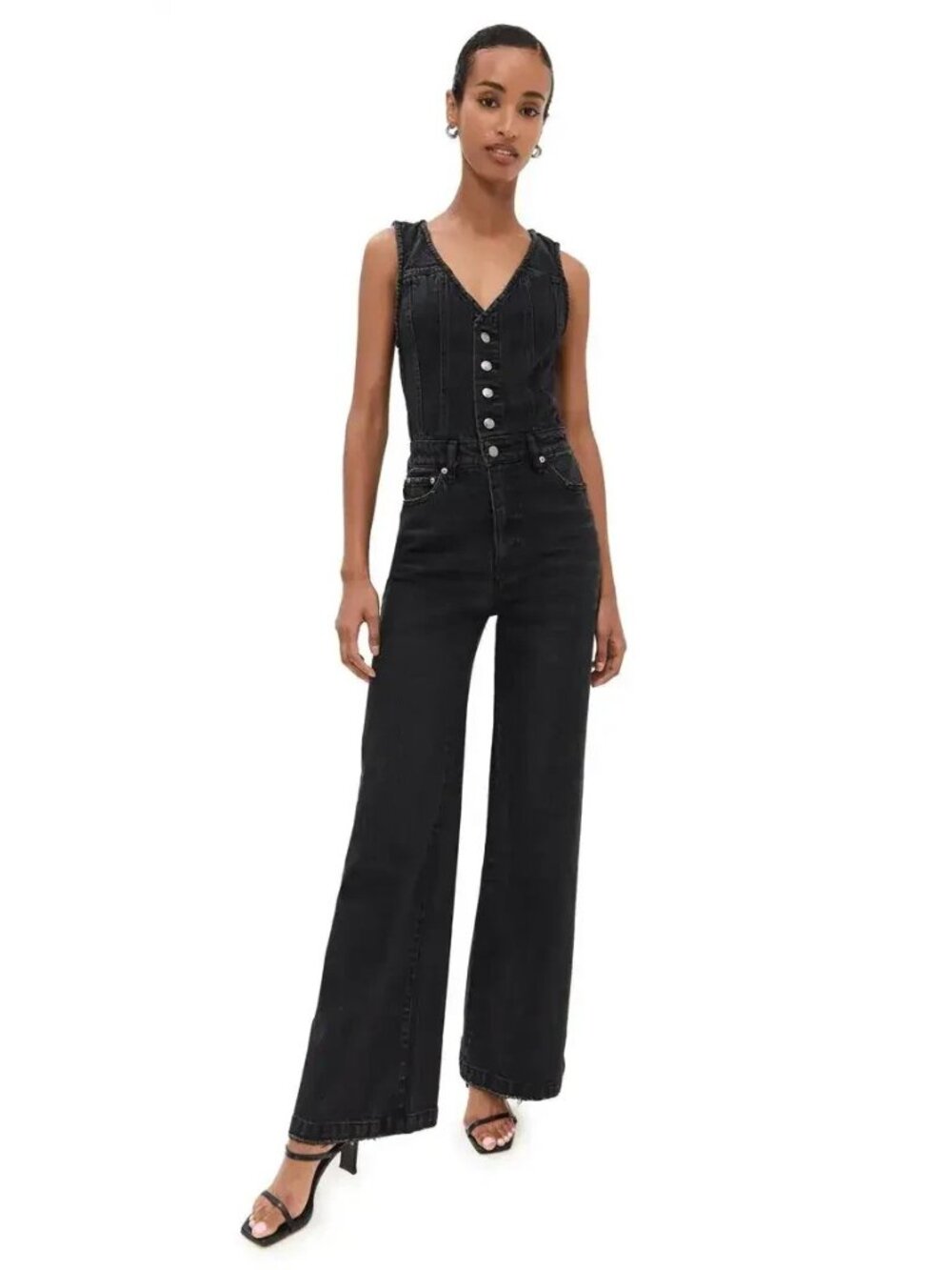 NWT Pistola Aria in Mulholland Fitted Vest Wide Leg Heavyweight Denim Jumpsuit S